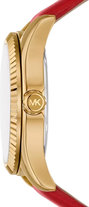 Michael Kors Lexington Three Hand Red Dial Red Leather Strap Watch For Women - MK4747