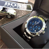 Hugo Boss Talent Blue Dial Silver Steel Strap Watch for Men - 1513582