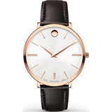 Movado Ultra Slim Silver Dial Brown Leather Strap Watch For Women - 0607093