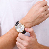 Emporio Armani Claudio Chronograph Silver Dial Black Leather Strap Watch For Men - AR11498