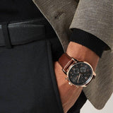 Hugo Boss Navigator Chronograph Grey Dial Brown Leather Strap Watch for Men - 1513496