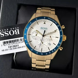 Hugo Boss Trophy Chronograph White Dial Gold Steel Strap Watch for Men - 1513631