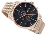 Hugo Boss Associate Chronograph Black Dial Rose Gold Mesh Bracelet Watch for Men - 1513806