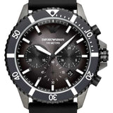 Emporio Armani Diver Chronograph Black Dial Black Silicone Strap Watch For Men - AR11515