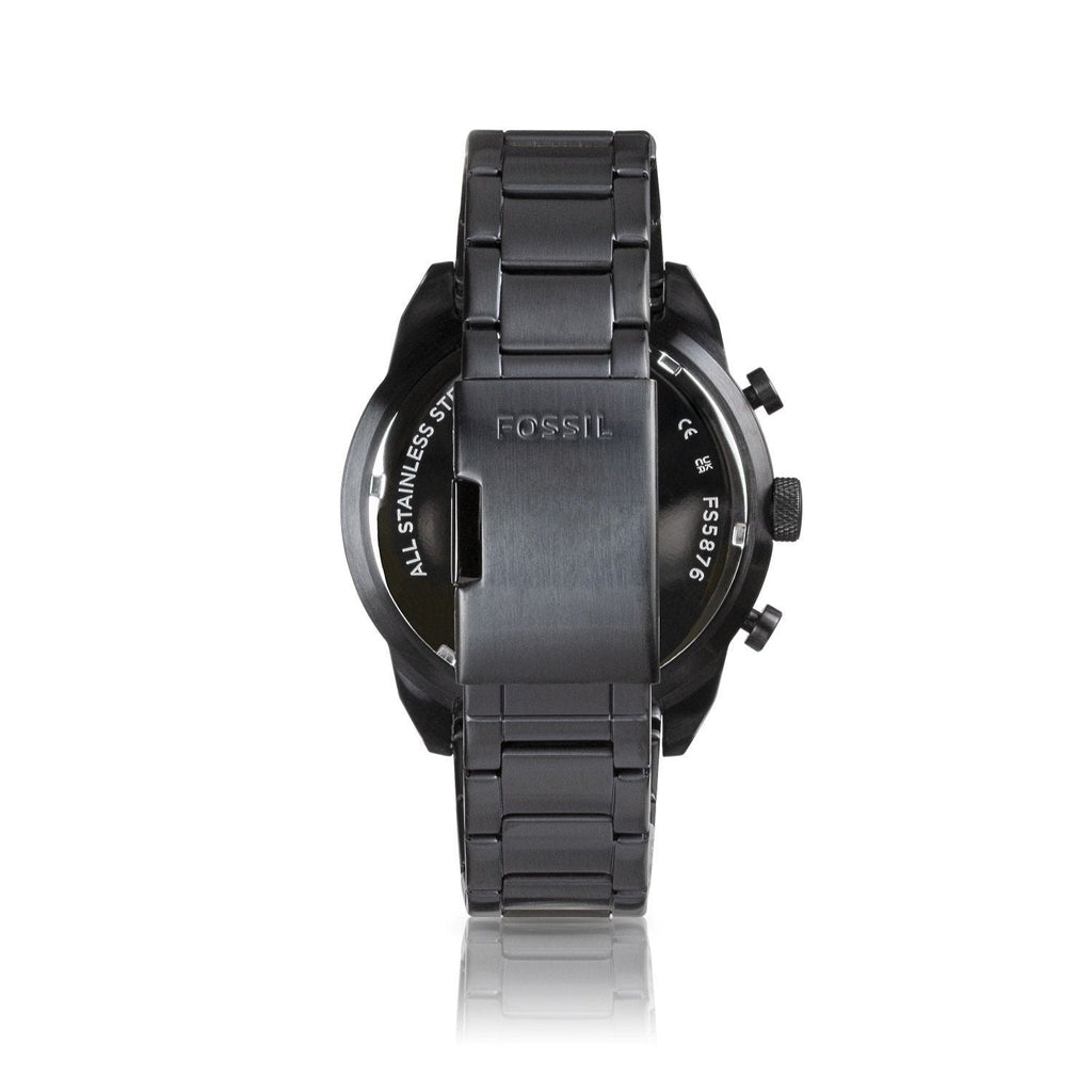 Fossil Bronson Chronograph Black Dial Black Steel Strap Watch for Men - FS5876