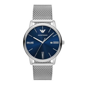 Emporio Armani Minimalist Quartz Blue Dial Silver Mesh Strap Watch For Men - AR11571