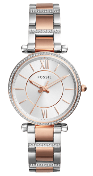 Fossil Carlie Silver Dial Two Tone Steel Strap Watch for Women - ES4342
