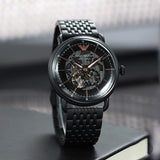 Emporio Armani Meccanico Automatic Black Dial Black Mesh Bracelet Watch For Men - AR60025