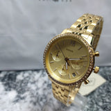 Fossil Neutra Chronograph Gold Dial Gold Steel Strap Watch for Women - ES5219