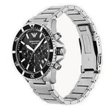 Emporio Armani Diver Chronograph Black Dial Silver Steel Strap Watch For Men - AR11360