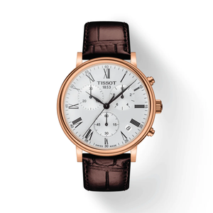 Tissot Carson Premium Chronograph Silver Dial Brown Leather Strap Watch For Men - T122.417.36.033.00