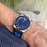 Versace Chain Reaction Quartz Blue Dial Blue & Black Leather Strap Watch for Men - VEDY00119