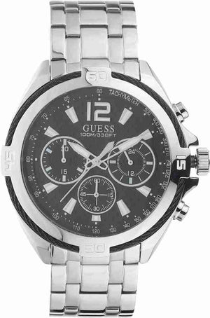 Guess Surge Chronograph Black Dial Silver Steel Strap Watch for Men - W1258G1
