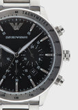 Emporio Armani Mario Chronograph Black Dial Silver Steel Strap Watch For Men - AR11241